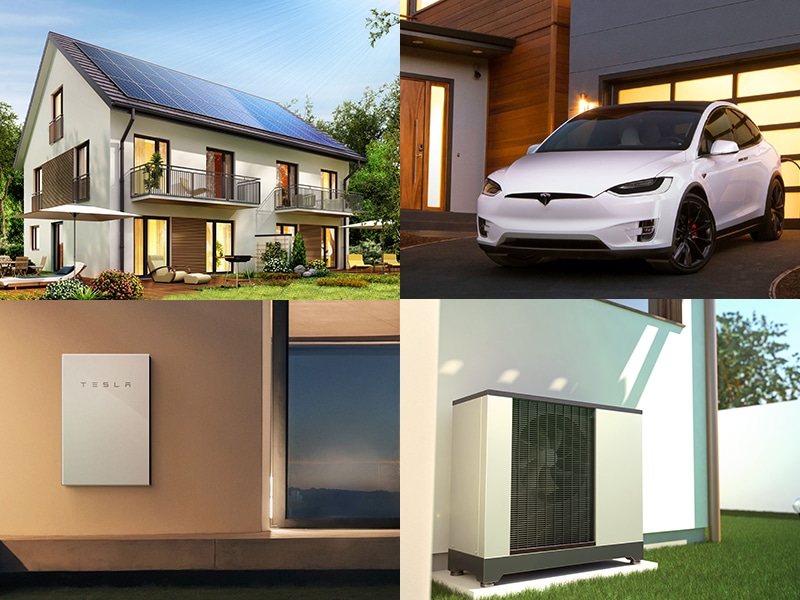 House with Solar, Electric Car, Power Storage and Heat Pump
