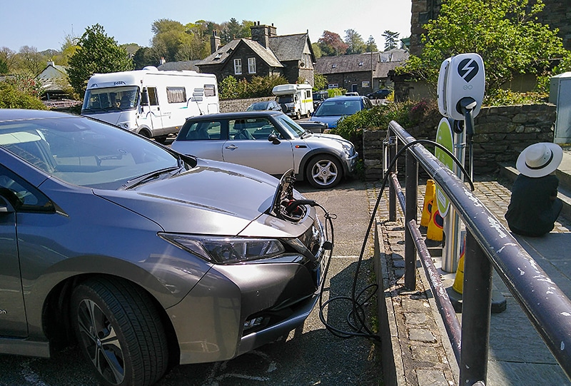 A Nissan Leaf tops up at the community chargepoint