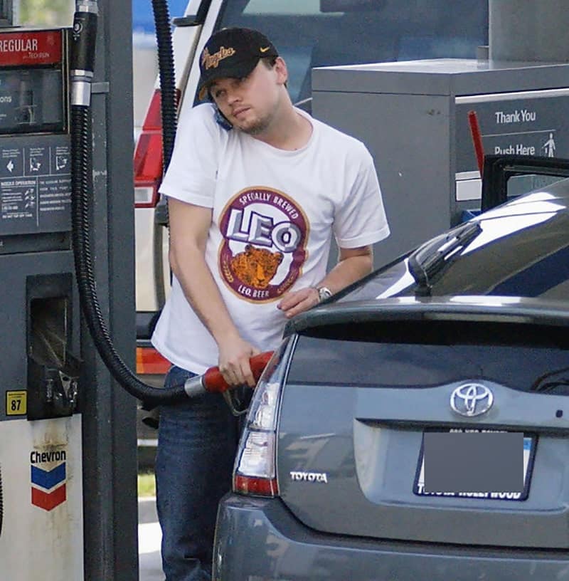 Leonardo DiCaprio refuelling his Toyota Prius