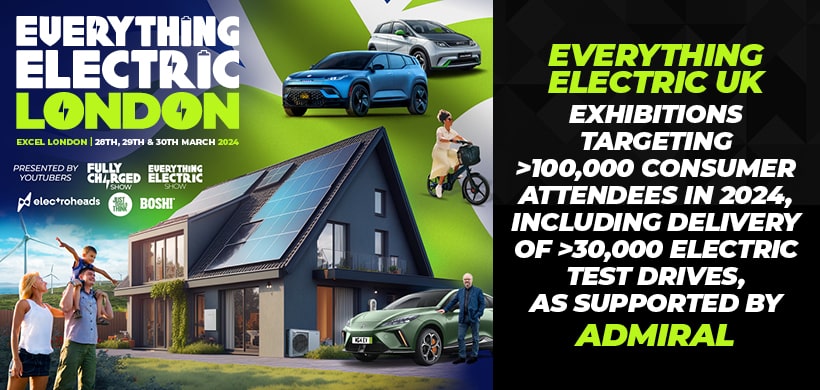Everything Electric UK exhibitions targeting >100,000 consumer attendees in 2024, including delivery of >30,000 electric test drives, as supported by Admiral